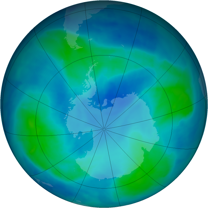 Antarctic ozone map for 19 February 2009